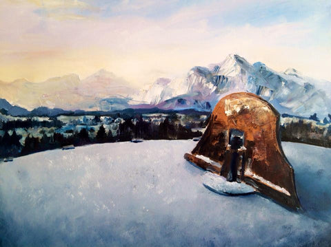 Sundial in the Alps. Oil on Canvas